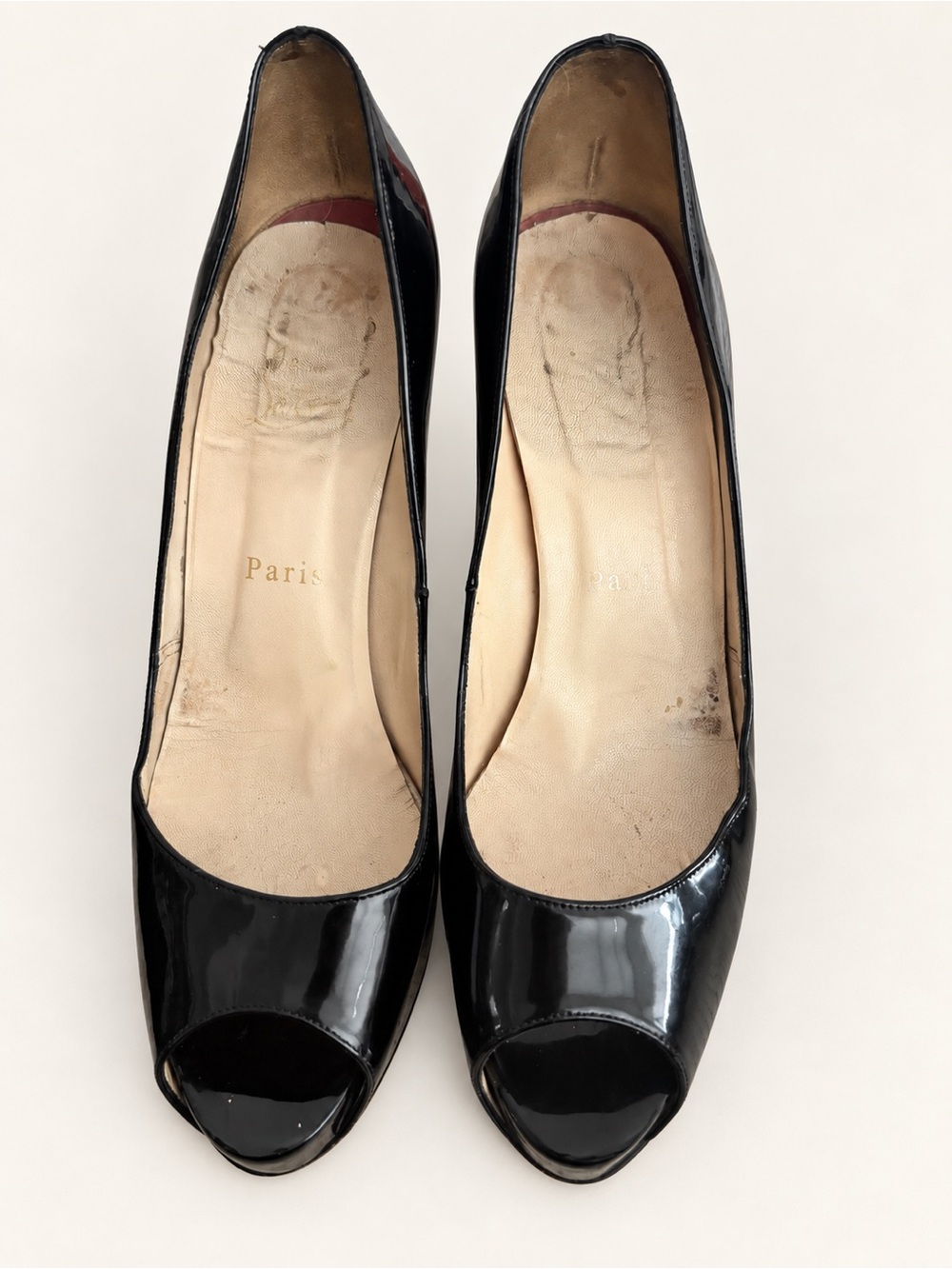 Christian Louboutin Black Patent Peep Toe Platform Pumps 38.5
